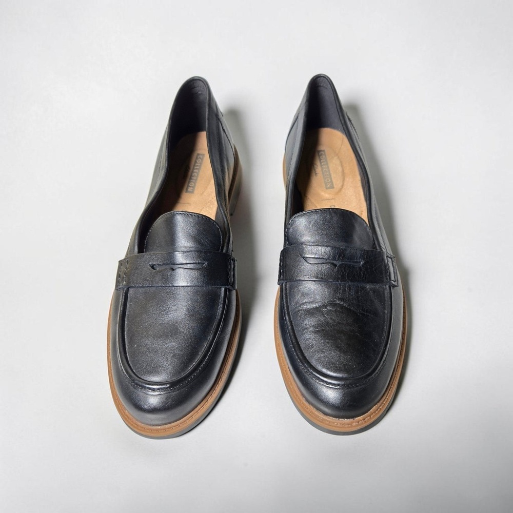Clarks Collection Leather Penny Loafers Black Dark Academia Preppy Size 12 M